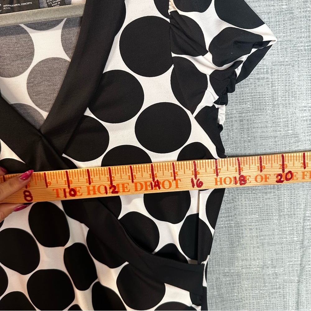 INC International Concepts Petite Polka Dot Faux Wrap Dress Black White Large PL - Picture 7 of 10
